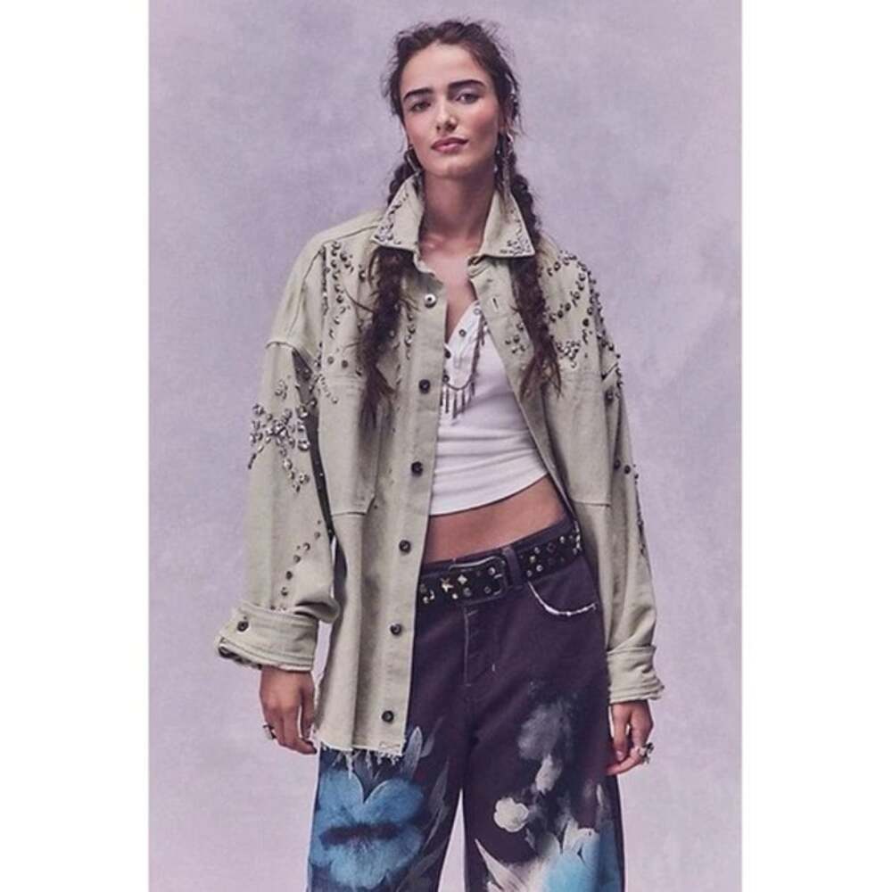 RARE Free People Natural Bells Embellished Shacket Jacket, NWT, Size M
